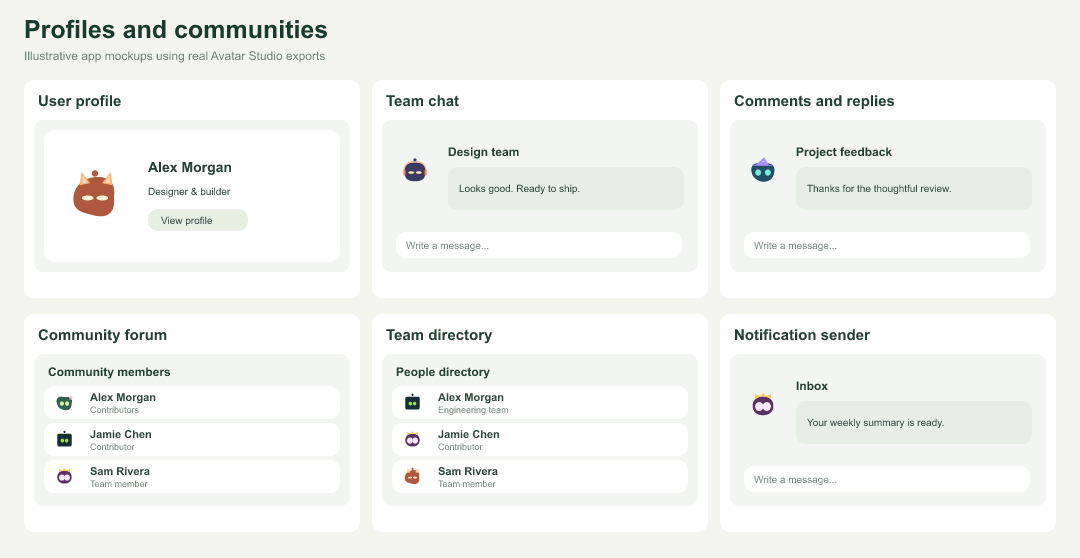 Profiles and communities: six avatar use cases